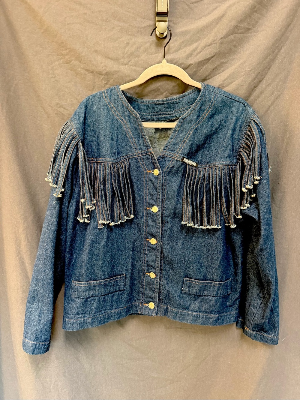 Vintage Roughrider Western Denim Fringe Jacket L Cowgirl